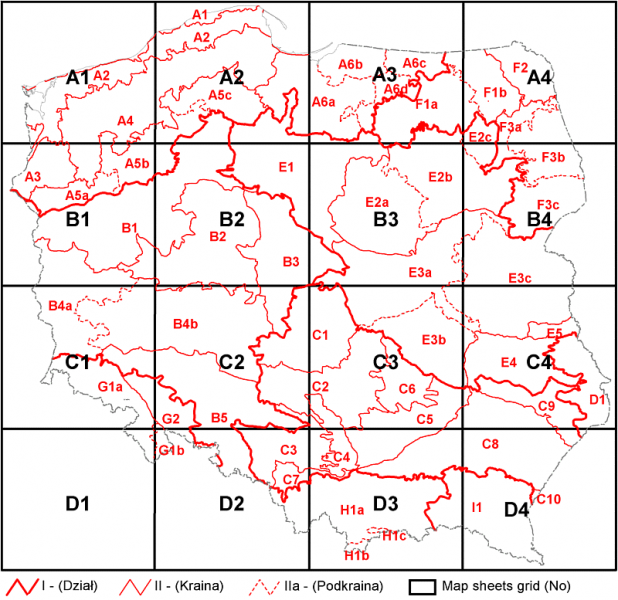 Листовое деление карты геоботанического районирования Польши